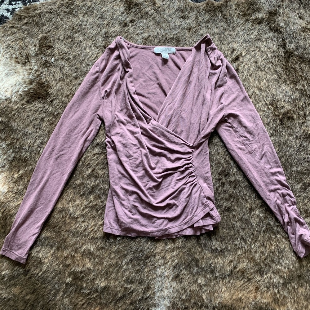 Forever 21 ruched light mauve long sleeve, S